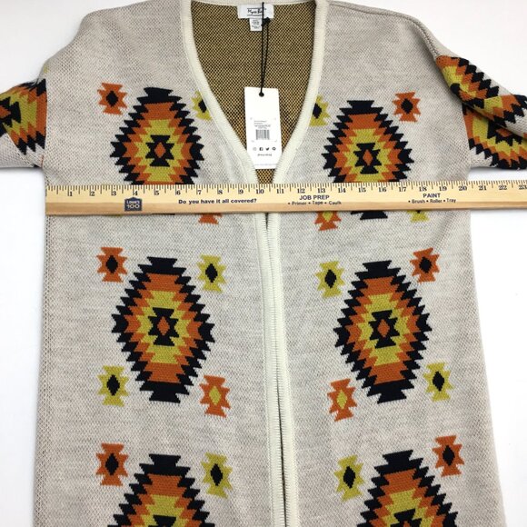 NEW Myra Bags Aztec Print Cardigan Sweater Western Orange Brown Hem Fringe XL - Picture 4 of 8
